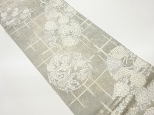 JAPANESE FUKURO OBI / URUSHI / WOVEN FLOWER ROUNDEL